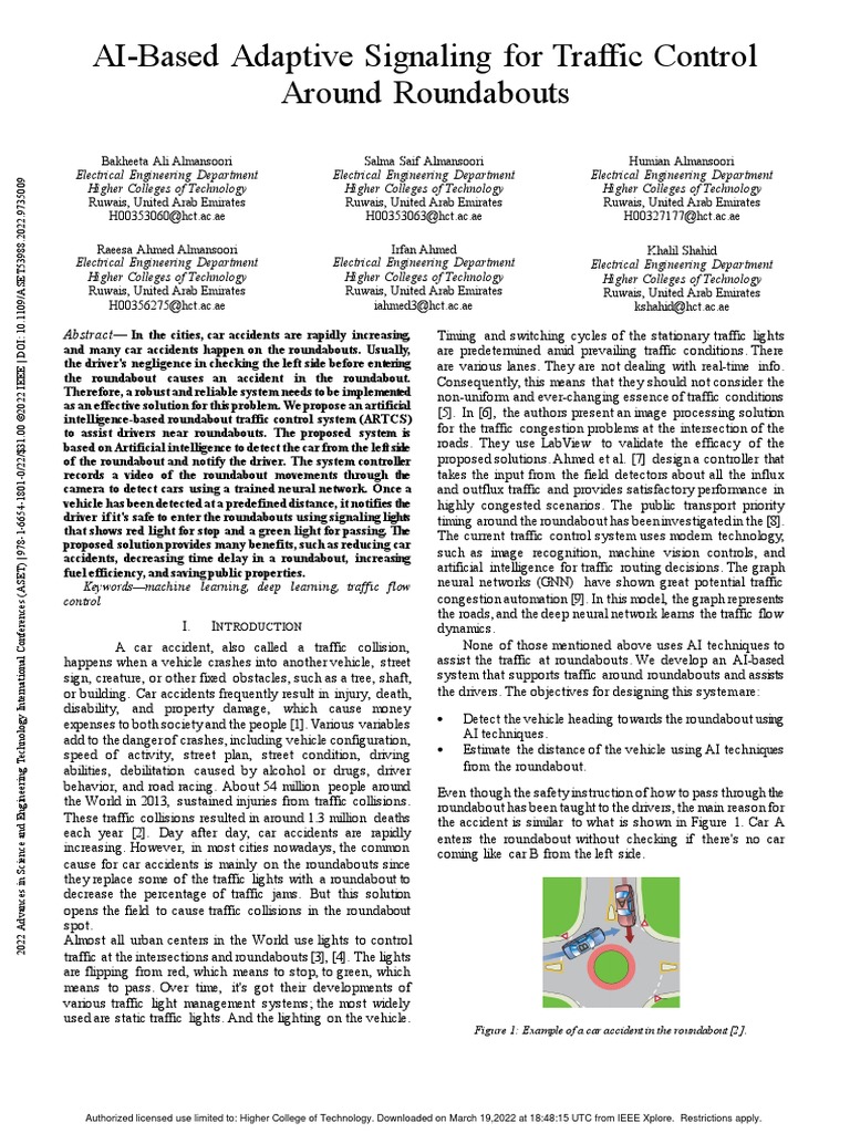 Ai Based Adaptive Signaling For Traffic Control Around Roundabouts