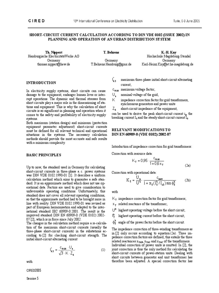 Short Circuit Calculation PDF Transformer Electrical Substation