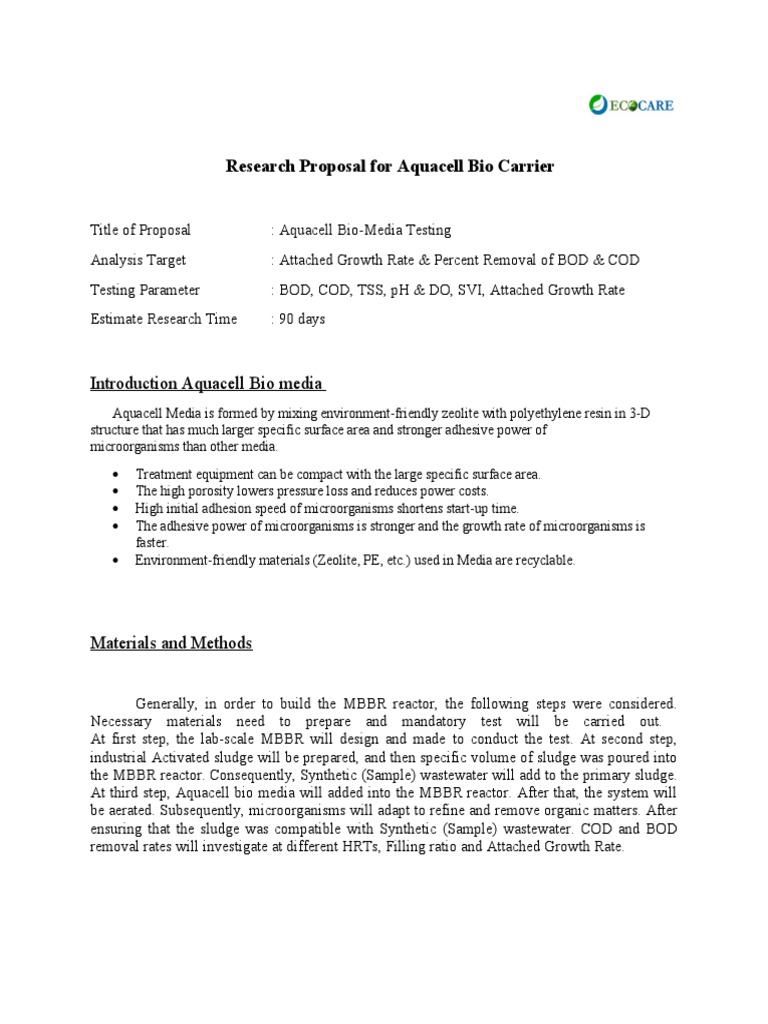 Aquacell Research Proposal Pdf Sewage Treatment Chemistry