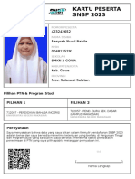 Kartu Peserta SNBP 2023: 423242652 Nasyrah Nurul Nabila 0048135291 SMKN 2 Gowa Kab. Gowa Prov. Sulawesi Selatan