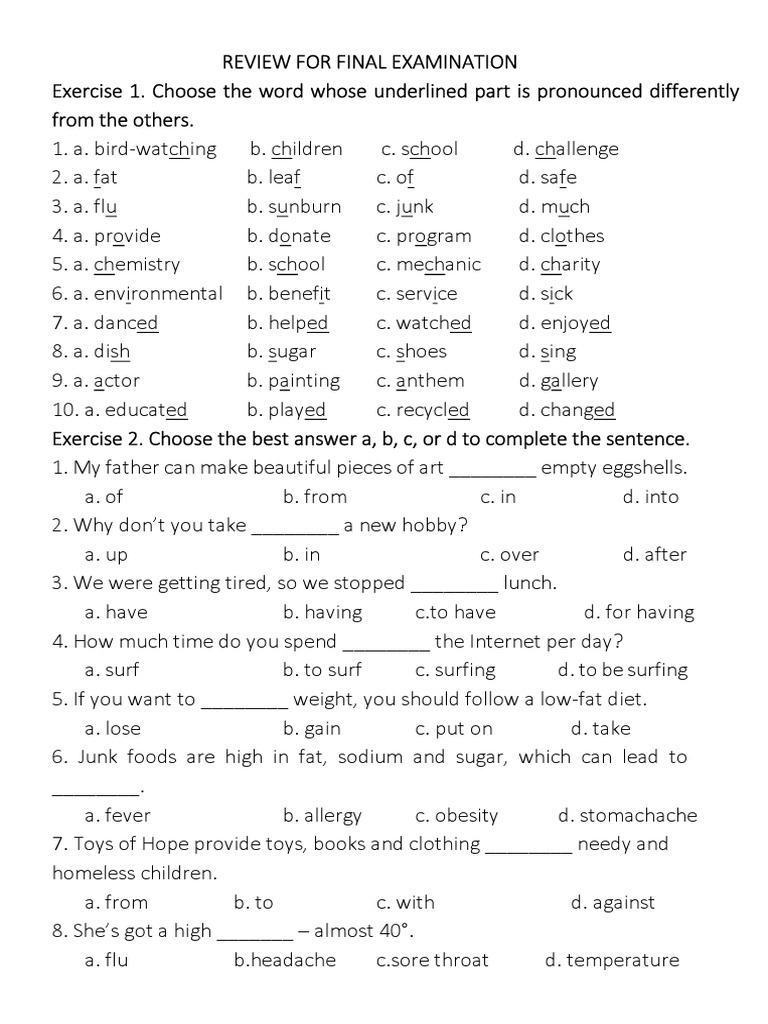 English 7 Final Exam Review Guide | PDF | Vietnamese Cuisine | Taste