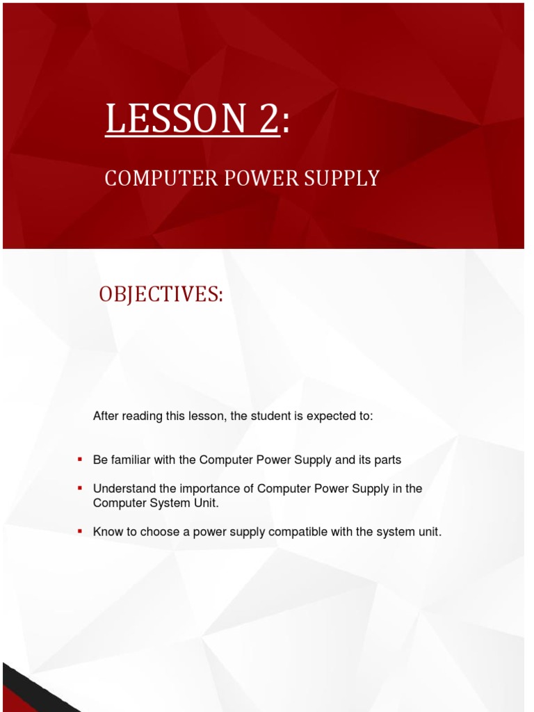 Unit 2Lesson 2 Power Supply) ) PDF Computer Hardware