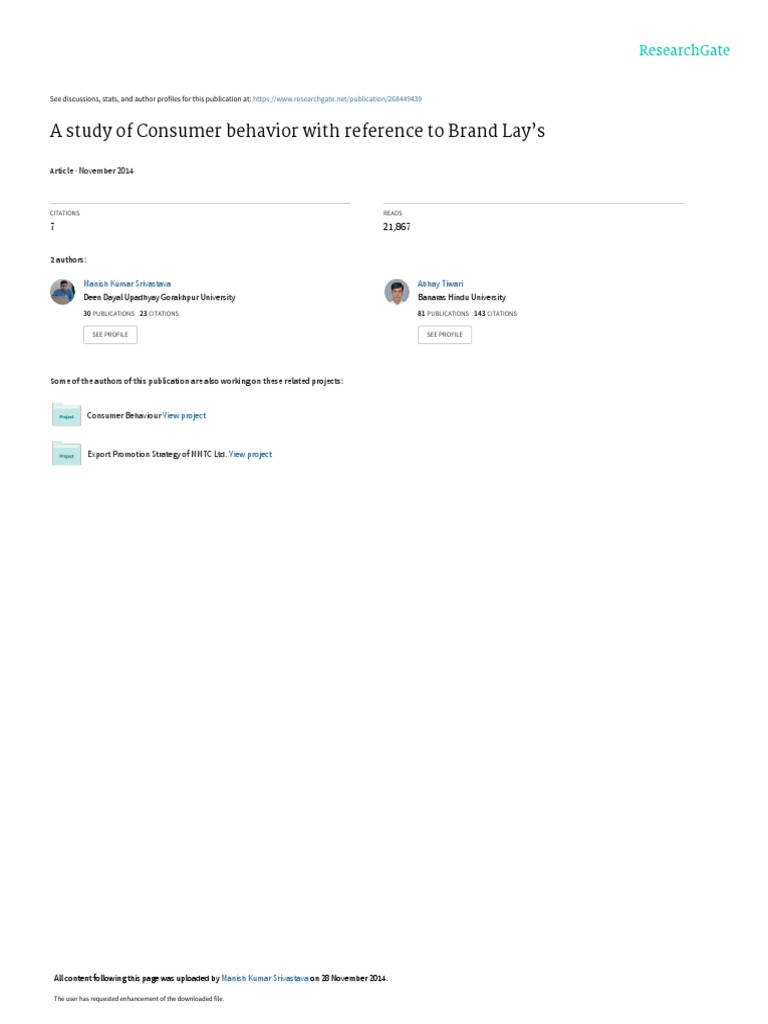 A study of consumer behavior with reference to brand lay s november