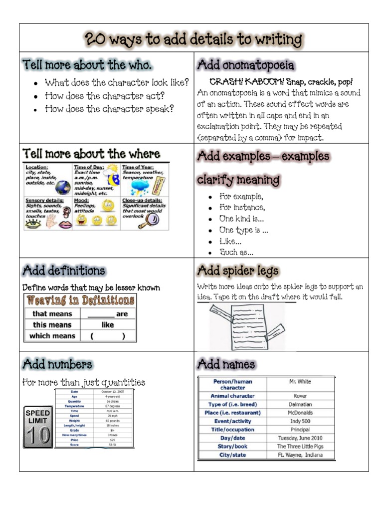 20 Ways To Add Details To Writing | PDF | Cognitive Science ...