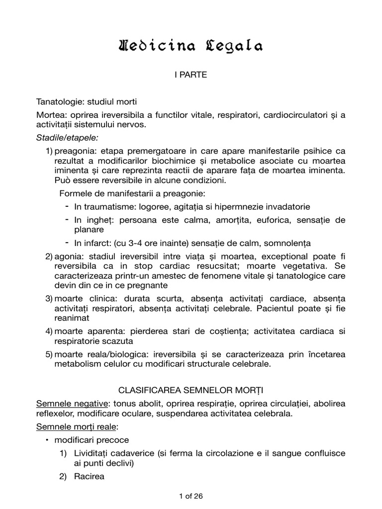 Note de Medicina Legala DR Sef Lucrări Moraru - UGAL Anul VI (2023) | PDF