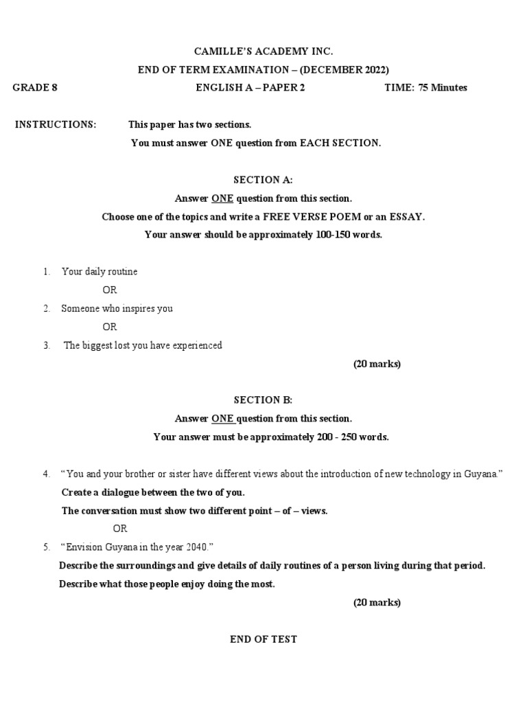 ENG A Grade 8 Paper 2 PDF