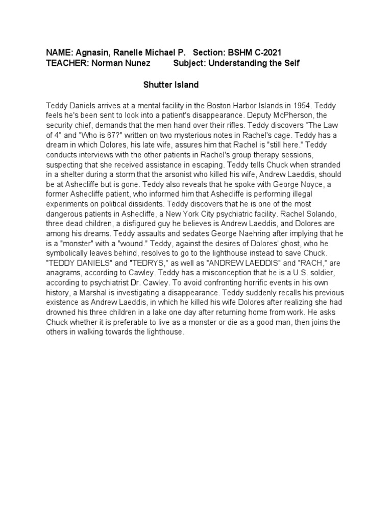 Agnasin, Ranelle Michael P. BSHM C-2021 (Shutter Island Reaction Paper ...