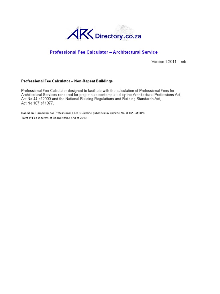Architectural Fee Calculator 2011 PDF License Creative Commons