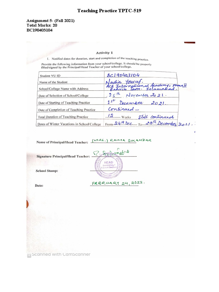 Teaching Practice Assignment 5 Guide | PDF