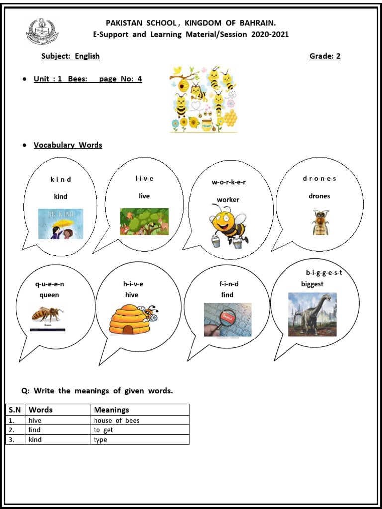 Eng Grade 2 Notes Week 1 | PDF | Bees | Beehive
