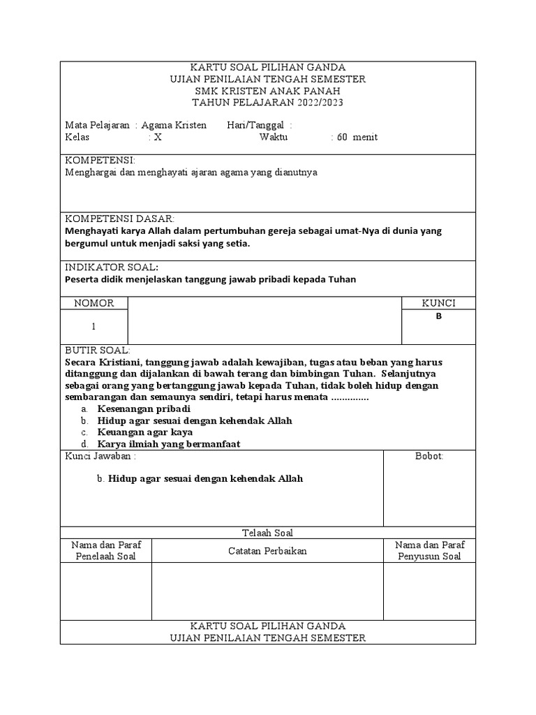 Kartu soal pilihan ganda kelas 9 pdf