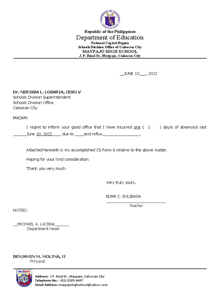 Absence Explanation Letter Template | PDF | Wellness