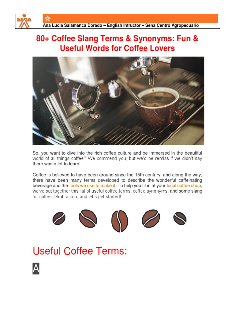 Coffee Slang Terms PDF Coffee Drink