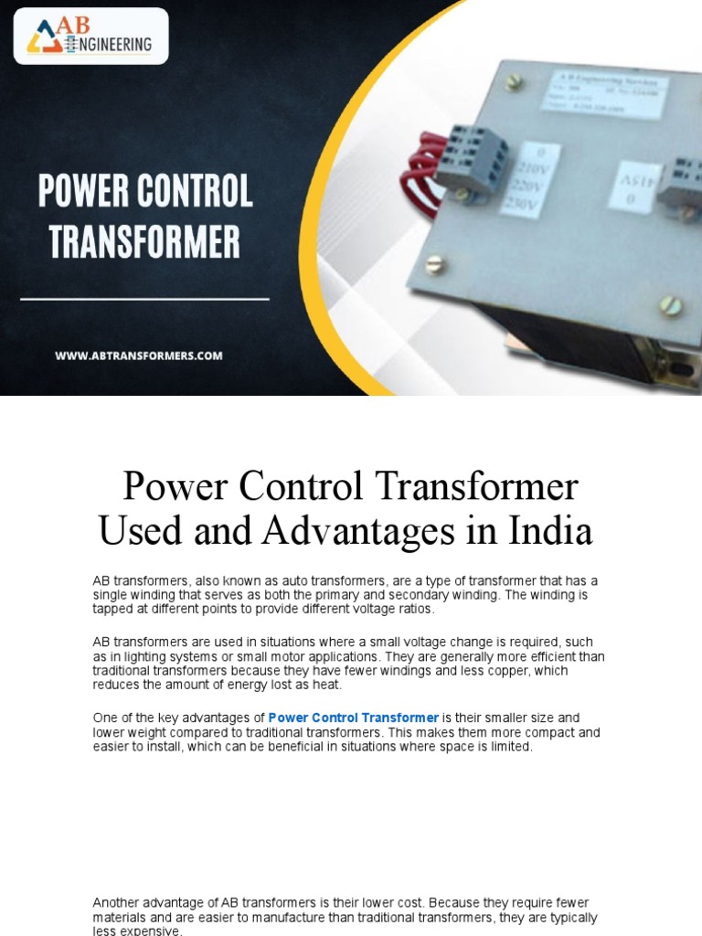 Power Control Transformer Used and Advantages in India PDF