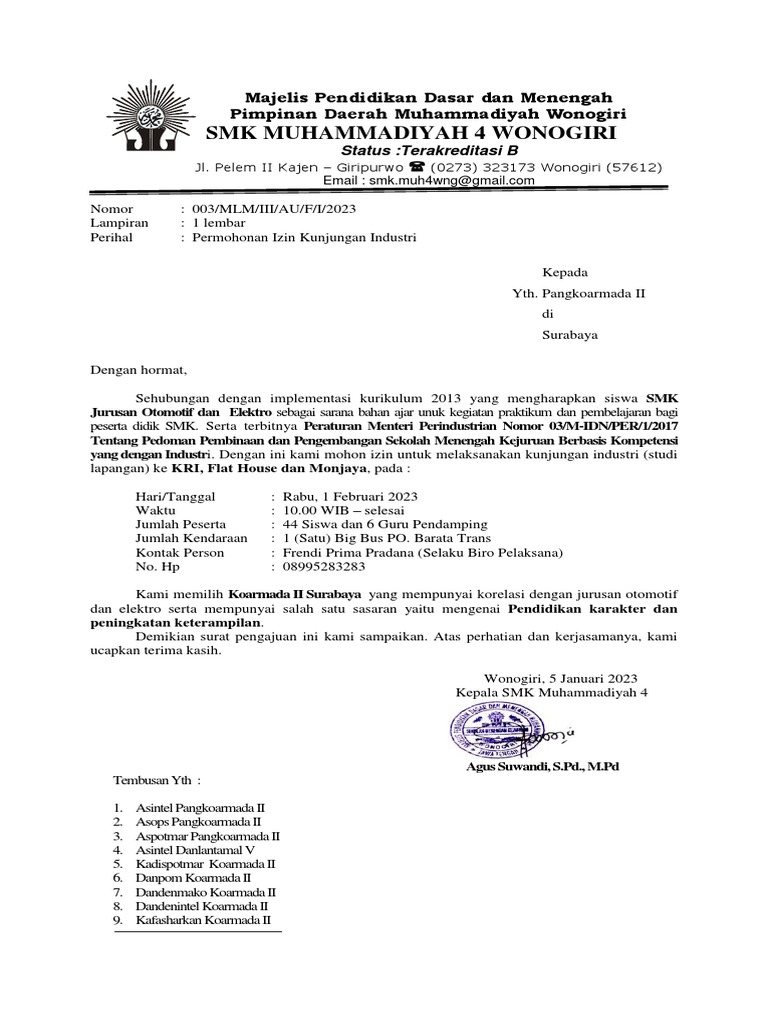 Surat Ijin Kunjungan Industri Tni Al | PDF