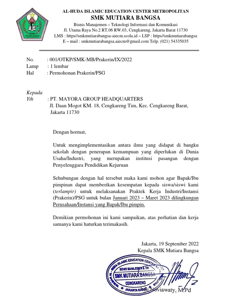 Surat Pengajuan Pkl Pdf