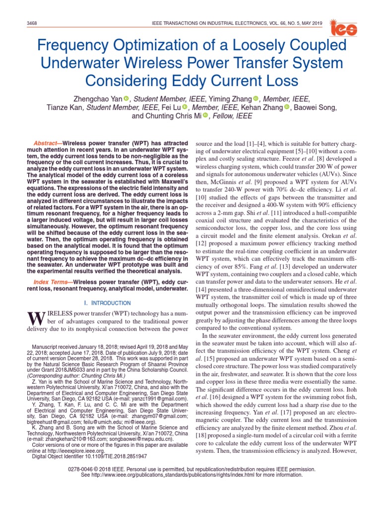 Frequency Optimization of A Loosely Coupled Underwater Wireless Power