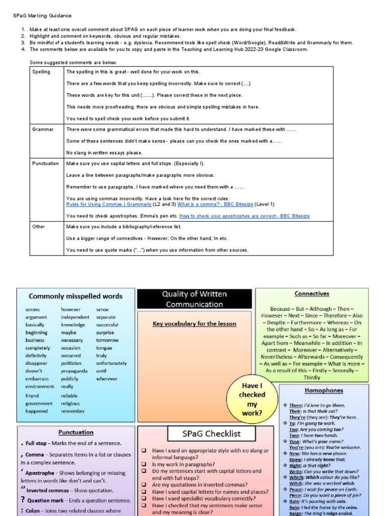 SPaG Marking Guidance Overview | PDF