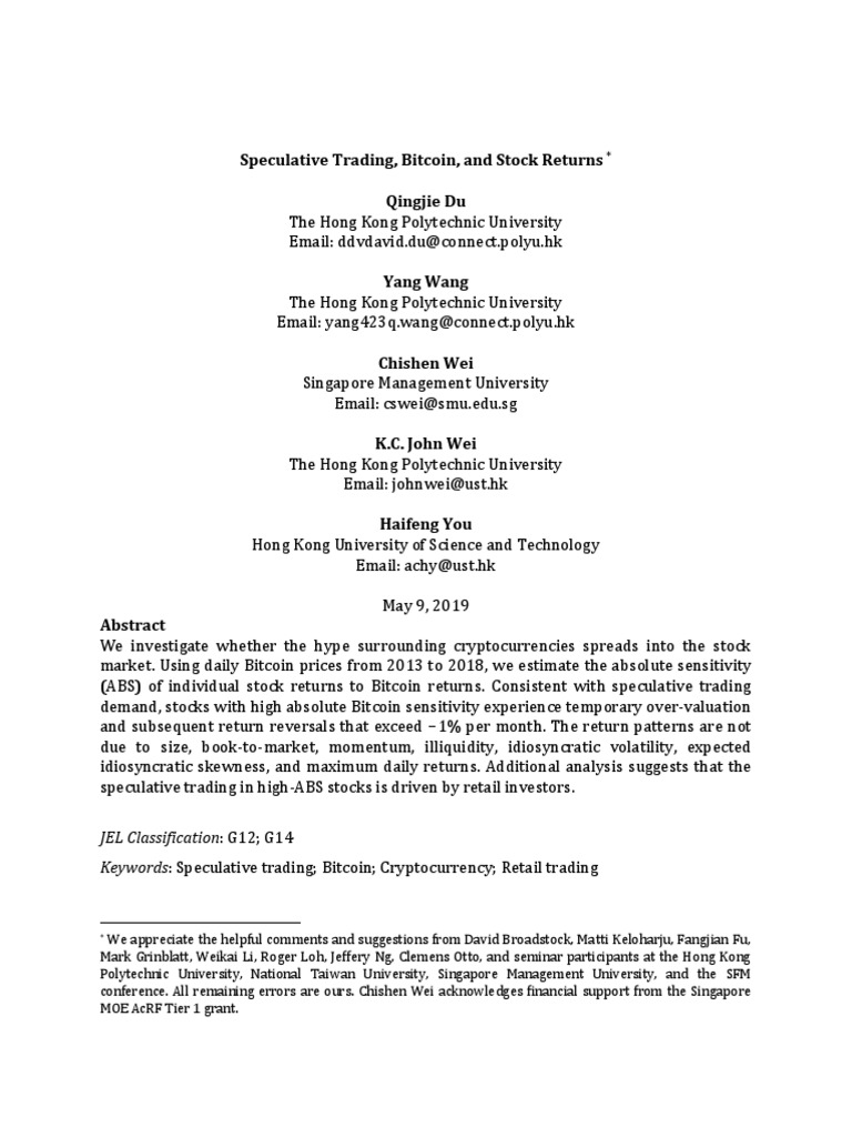 Speculative Trading, Bitcoin, and Stock Returns Qingjie Du | PDF |  Cryptocurrency | Financial Economics