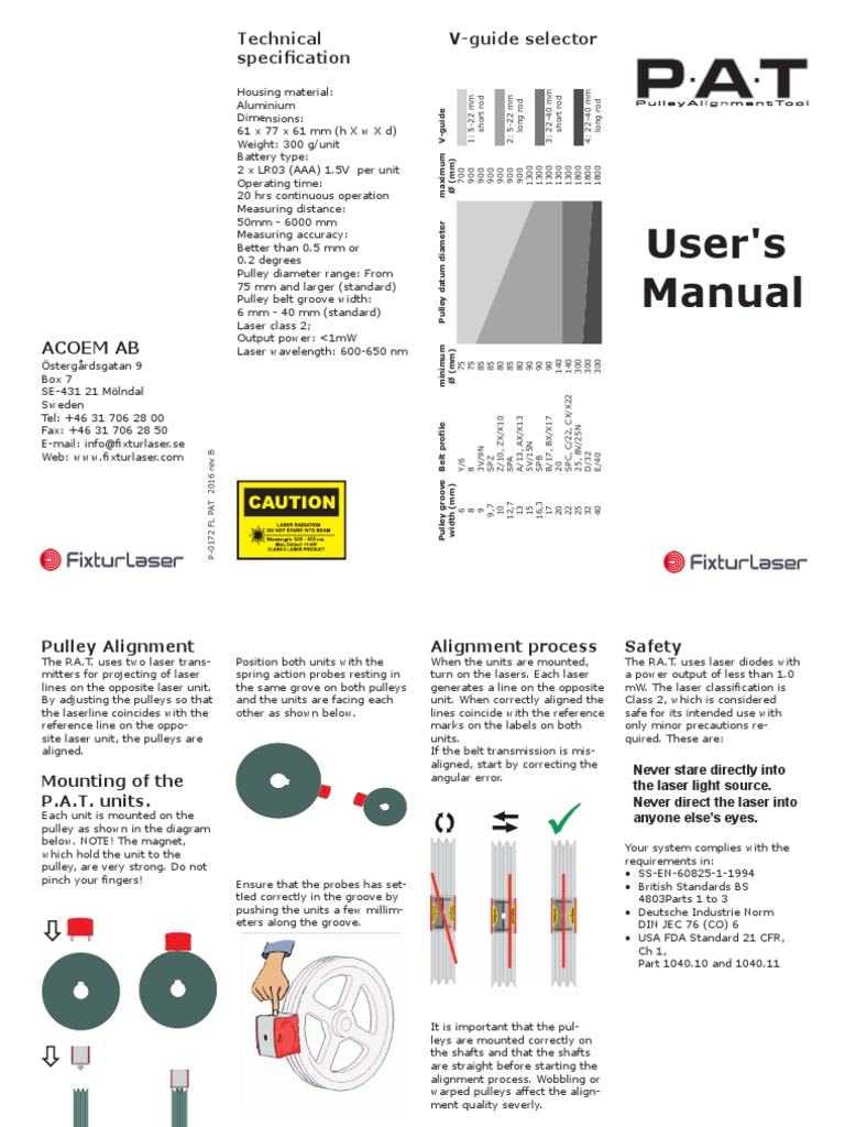 Fixturlaser P.A.T. User Manual | PDF | Belt (Mechanical) | Laser