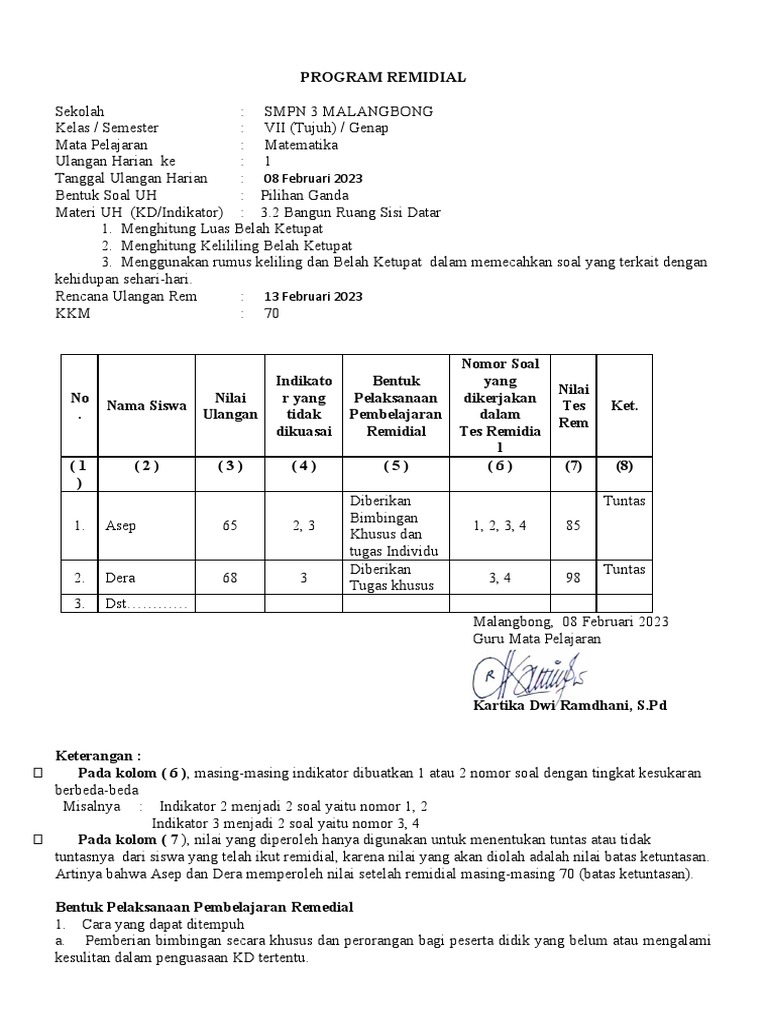 Contoh Program Remedial & Pengayaan | PDF