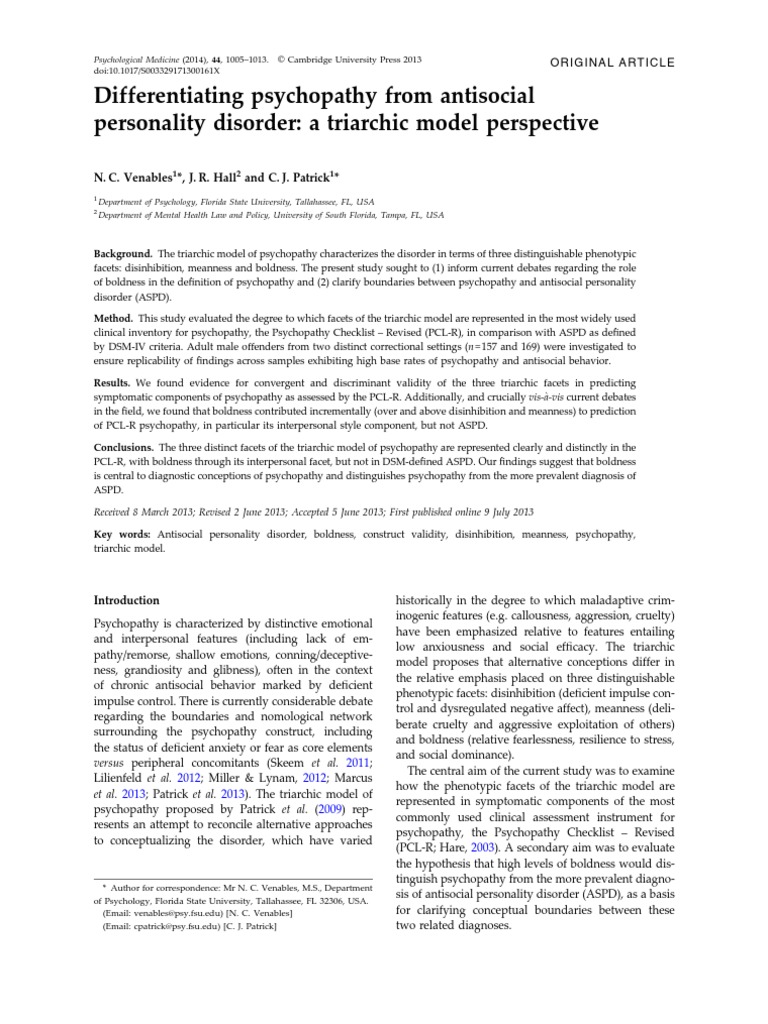 Differentiating Psychopathy From Antisocial Personality Disorder: A ...