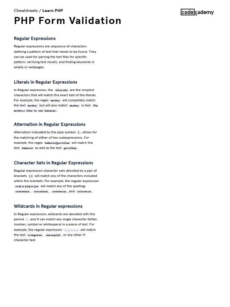 Regular Expressions & PHP Functions | PDF | Regular Expression | Php
