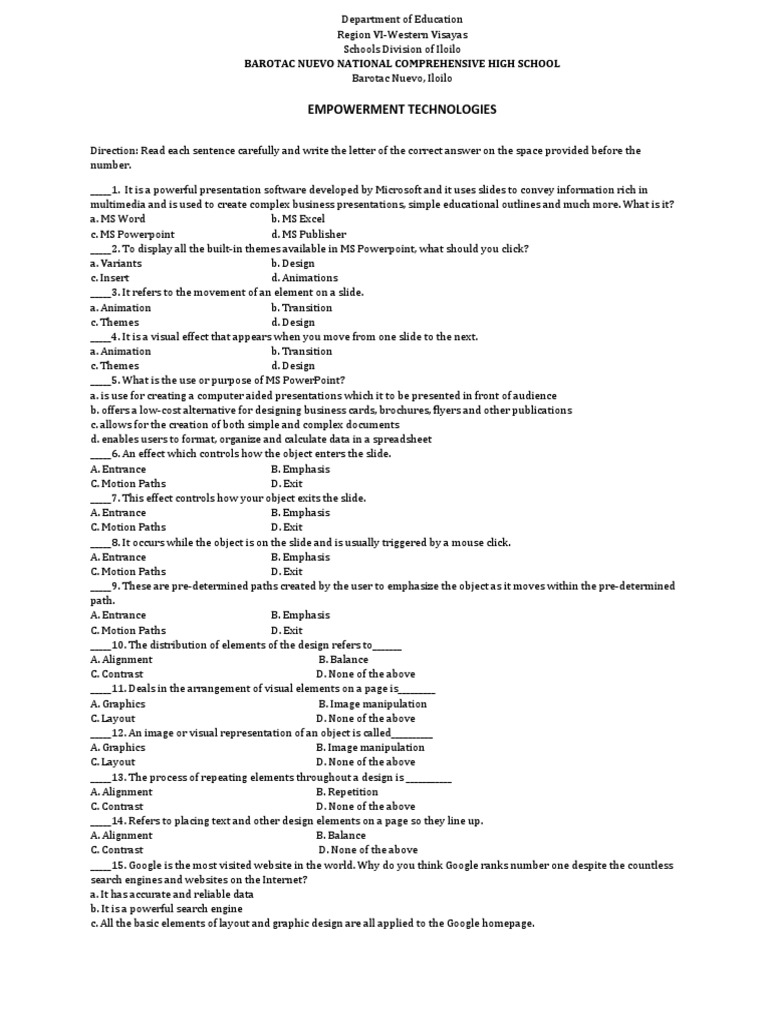 Empowerment Technologies Quiz | PDF