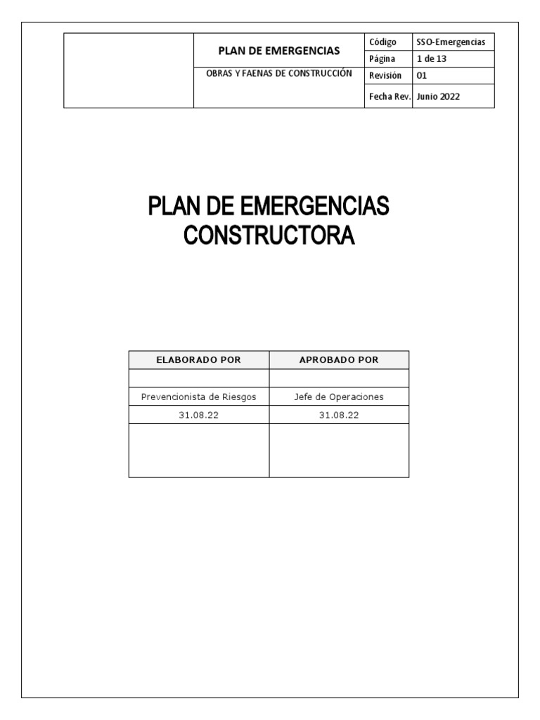 Plan de Emergencias en Construcción | PDF | Emergencia | Primeros auxilios