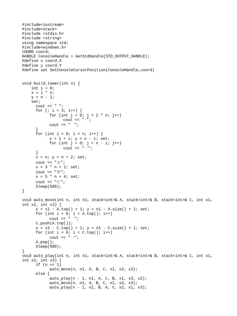 C++ Tower of Hanoi Game Simulation | PDF | Computer Programming ...