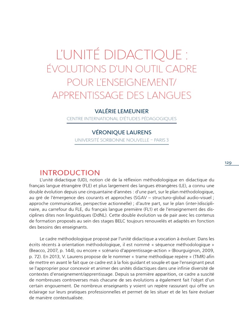 Évolution de l'Unité Didactique en FLE | PDF | Pédagogie | Apprentissage