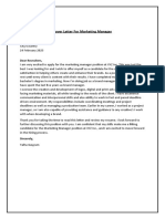 Cover Letter For Marketing Manager