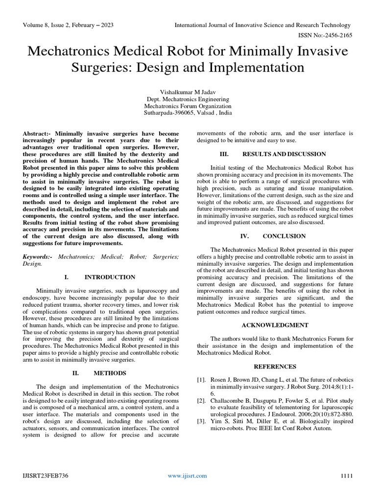Mechatronics Medical Robot For Minimally Invasive Surgeries Design and