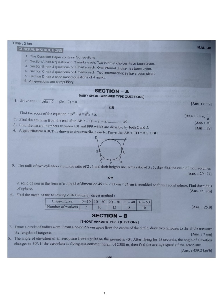 Maths Practice Paper | PDF