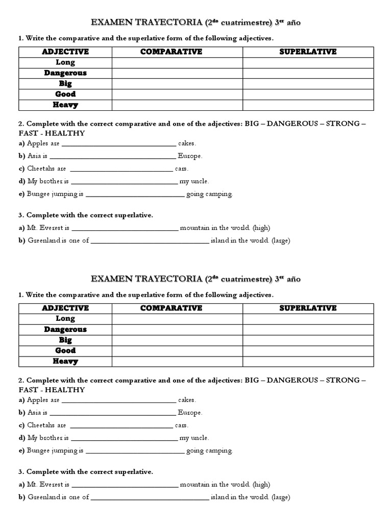 Examen Dic 3ro Comparatives and Superlatives PDF Morphology