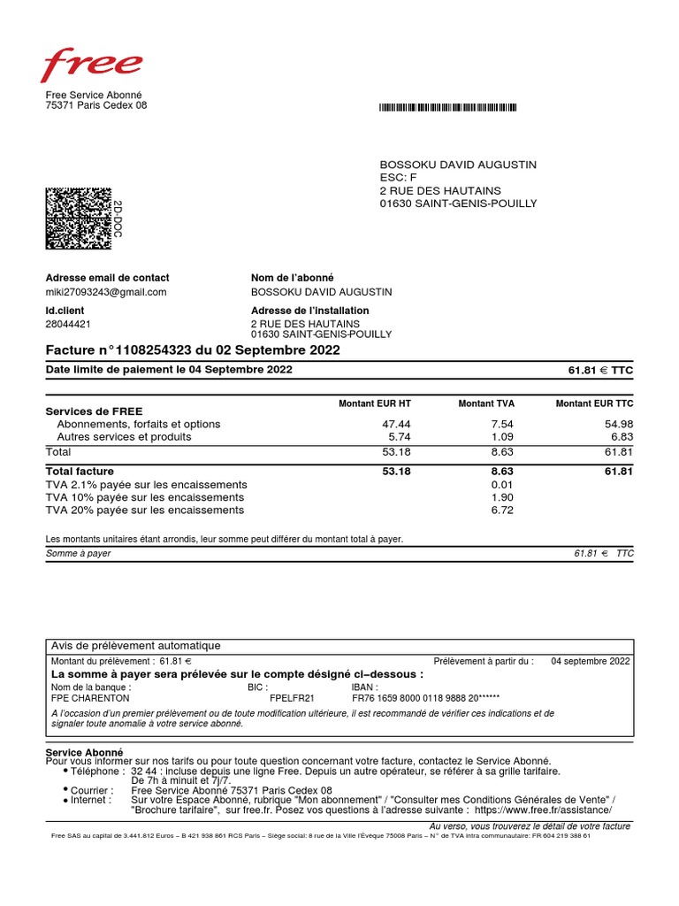 Facture Freebox de Septembre 2022 | PDF | Taxe sur la valeur ajoutée ...