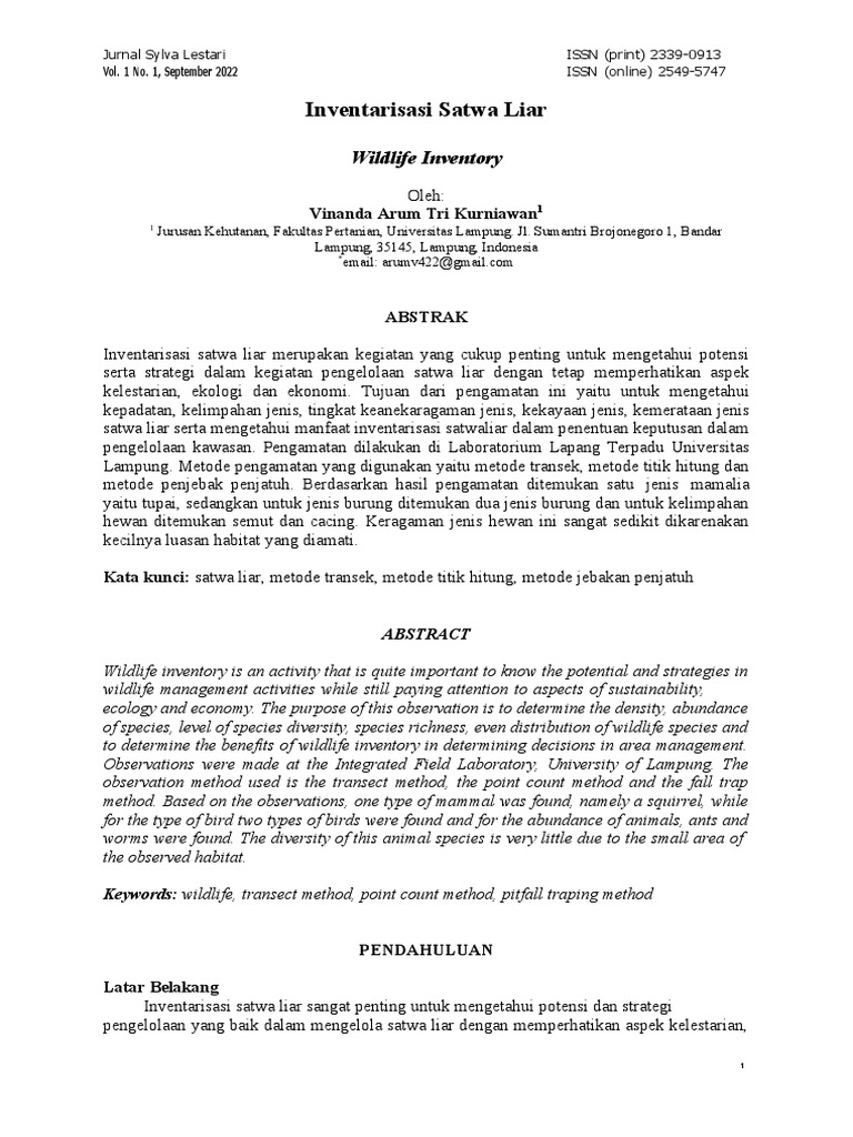 Inventarisasi Satwa Liar: Wildlife Inventory | PDF