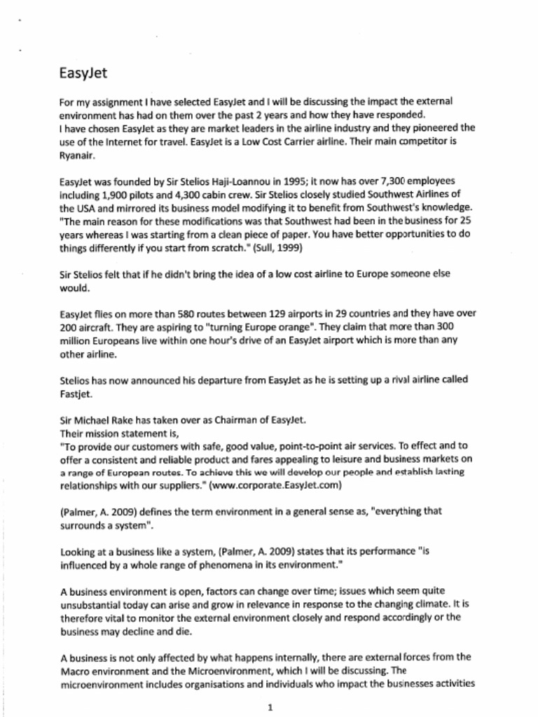 EasyJet Specimen Essay | PDF