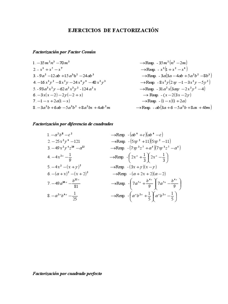 Guia Ejercicios De Factorizacion Pdf