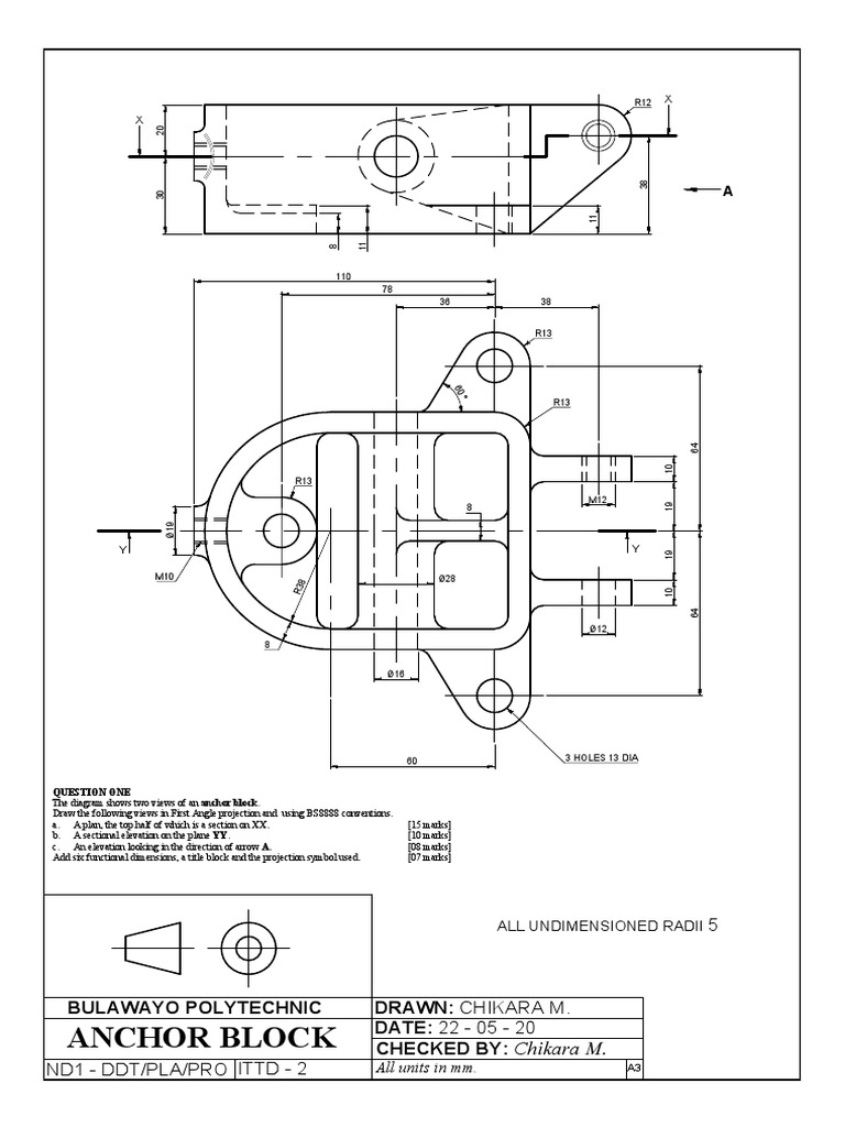 Anchor Block Design in First Angle Projection | PDF