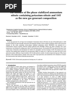 The Mixture of The Phase Stabilized Ammonium Nitrate Containing Potassium Nitrate and 1HT As The New Gas Generant Composition