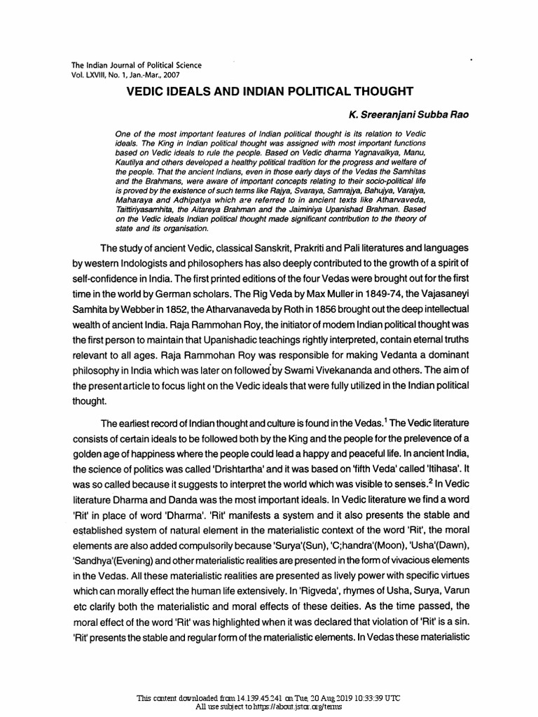 1a - B Subba Rao - Vedic Ideals and IPT | PDF | Vedas | Vedanta