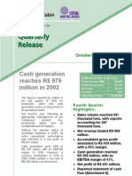 Cash Generation Reaches R$ 979 Million in 2002: October/December 2002