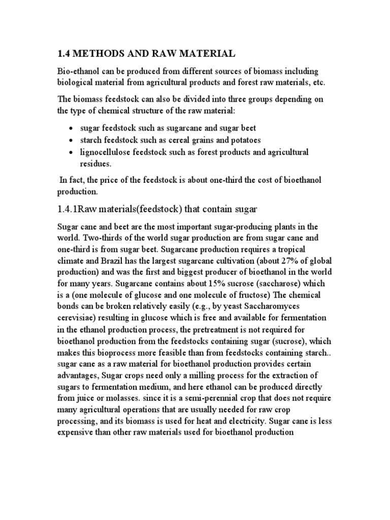 1.4 Methods and Raw Material 1.4.1raw Materials (Feedstock) That