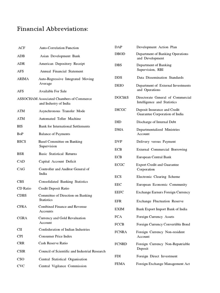 An Abbreviated Guide to Financial Terms A Comprehensive List of Common