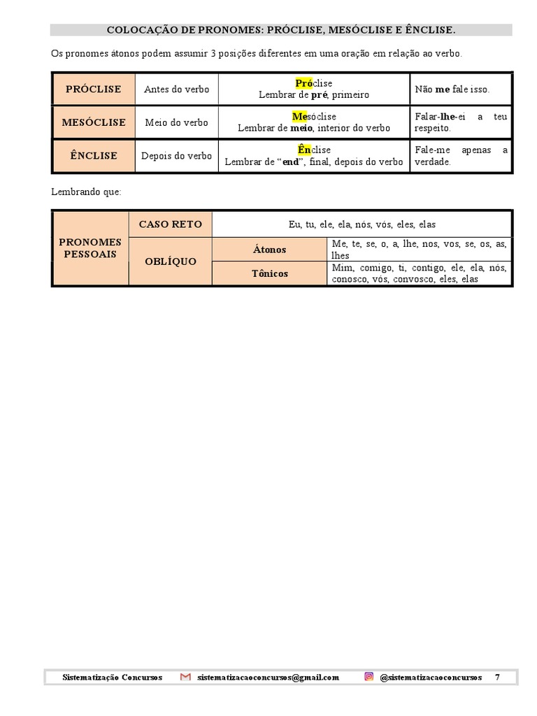 Regras de Colocação Pronominal | PDF | Pronome | Ciência cognitiva