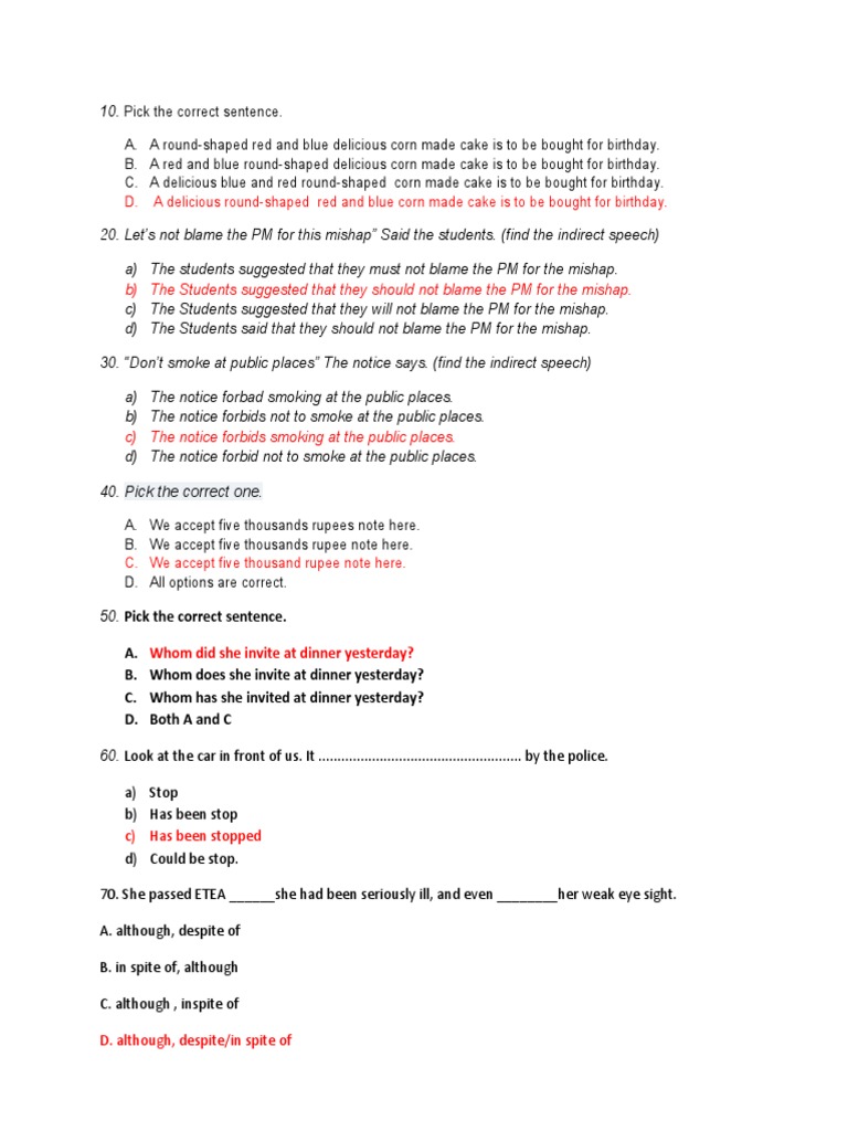 Grammar and English Language Practice Questions | PDF