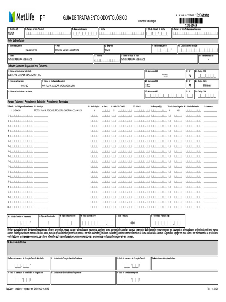 GuiaTratamentoOdontologico 3-03-01 SOUZAM 41629617 METLIFE ...
