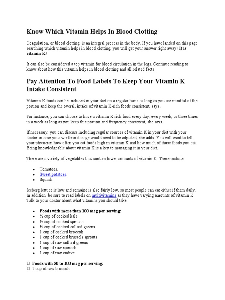 Know Which Vitamin Helps in Blood Clotting PDF Atherosclerosis