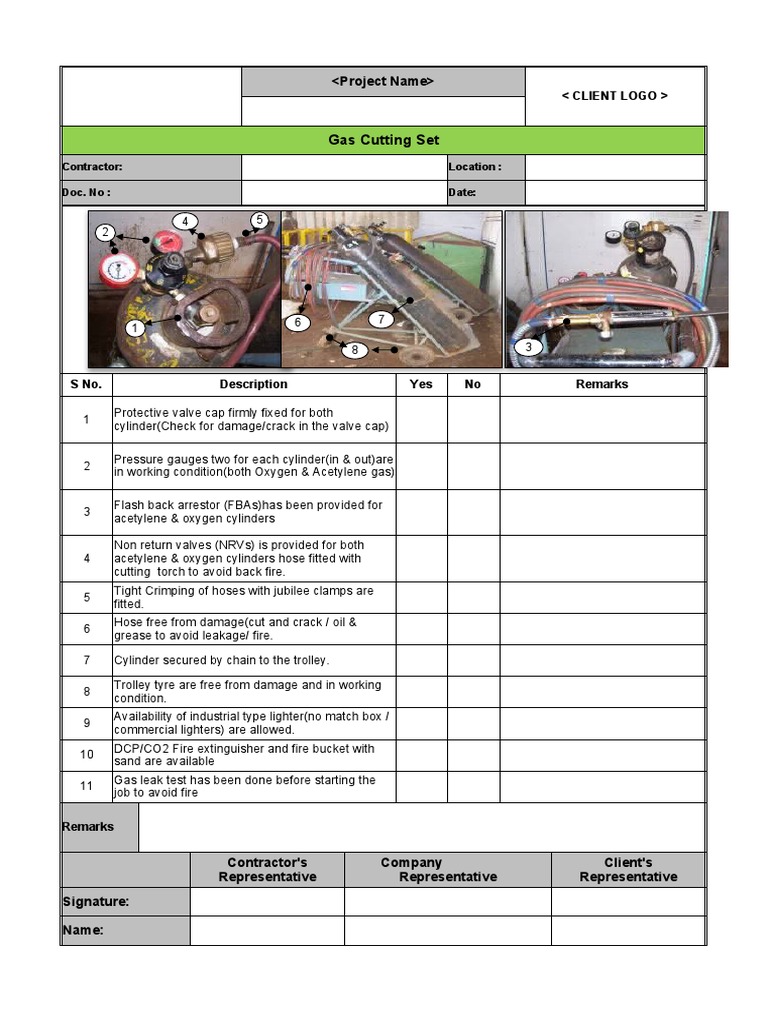 Gas Cutting Set HSE Checklist PDF